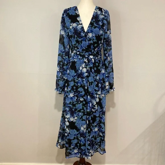 Lulu’s Impressive Charm Black Multi Floral Print Long Sleeve Midi Dress - Picture 6 of 9